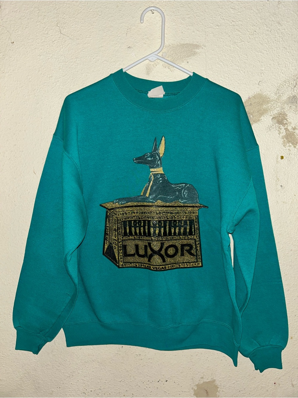 Luxor Teal Crewneck Sweatshirt with Gold Anubis - Men Size Large